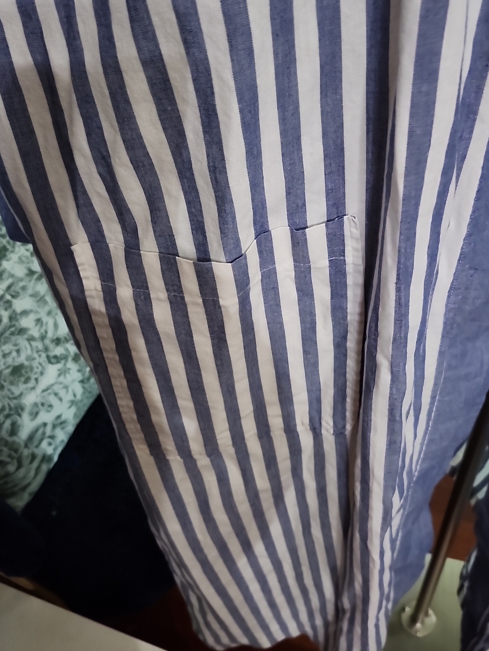 Christian Dior Blue Pinstripe Long Robe/ Duster Coat Cardigan No Belt O/S Cotton - Picture 8 of 11